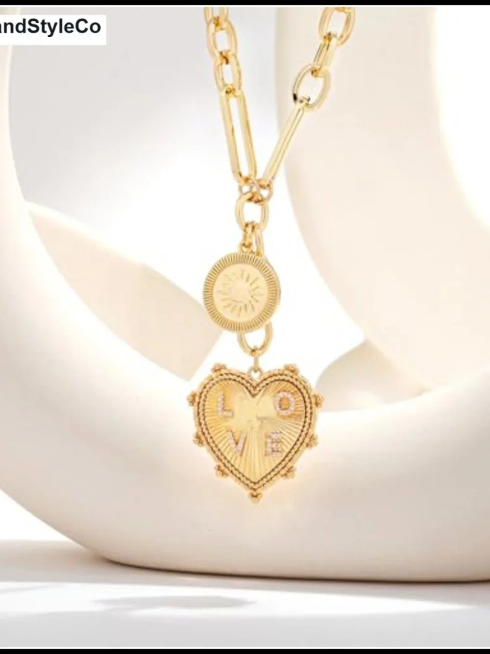 Chunky Gold Plated Lion Coin Heart Pendant Necklace